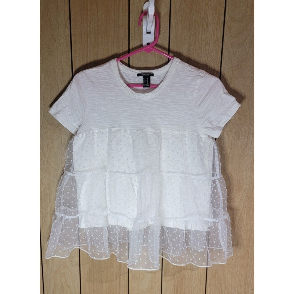 Y2K Juniors Small Babydoll Tiered Mesh Overlay Ruffled Tulle shirt Forever 21